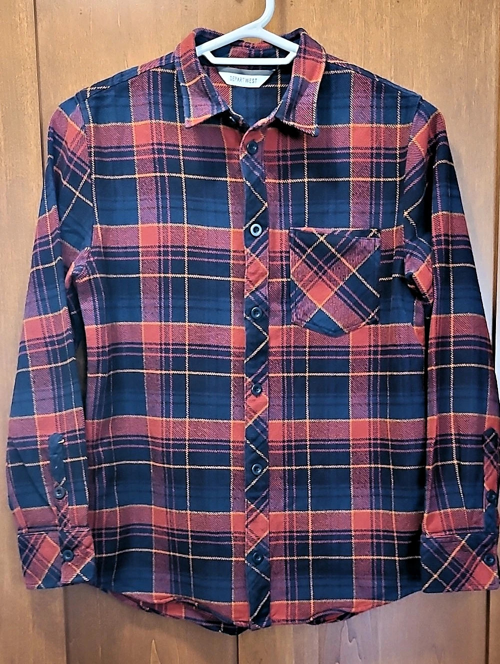 Departwest Plaid Cotton Shirt in Blue & Red Medium Like New